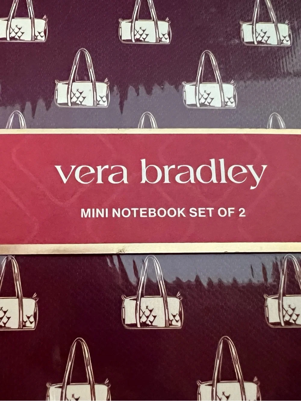 Vera Bradley Mini Notebook Duo in Deep Burgundy and Cream Handbag Print